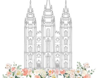 Salt Lake City LDS Temple. Floral Temple Picture, Lds Temple, LDS Printable, Timpanogos Temple,  Floral LDS Temple Print,