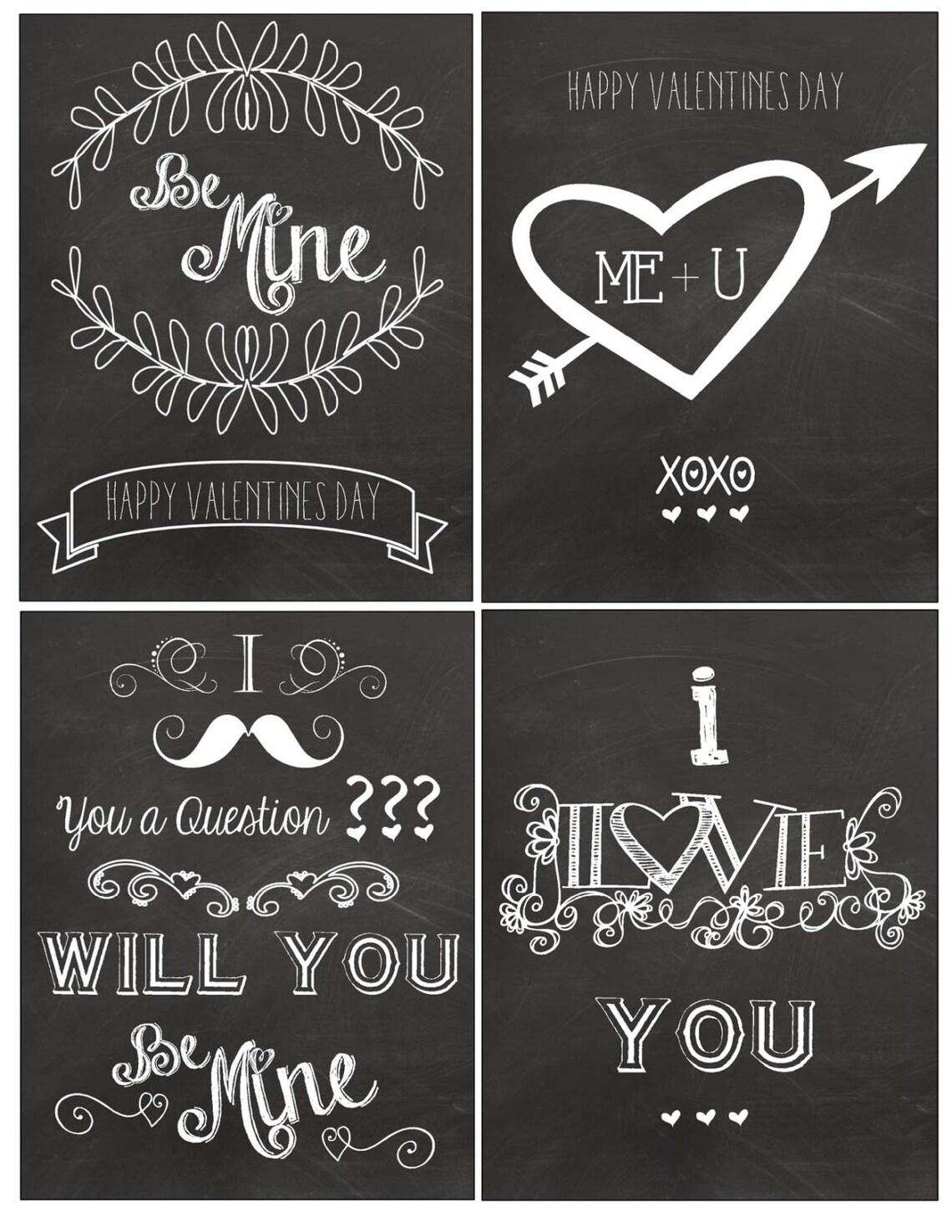DIY Chalkboard Valentine's Day Printable Cards - Etsy