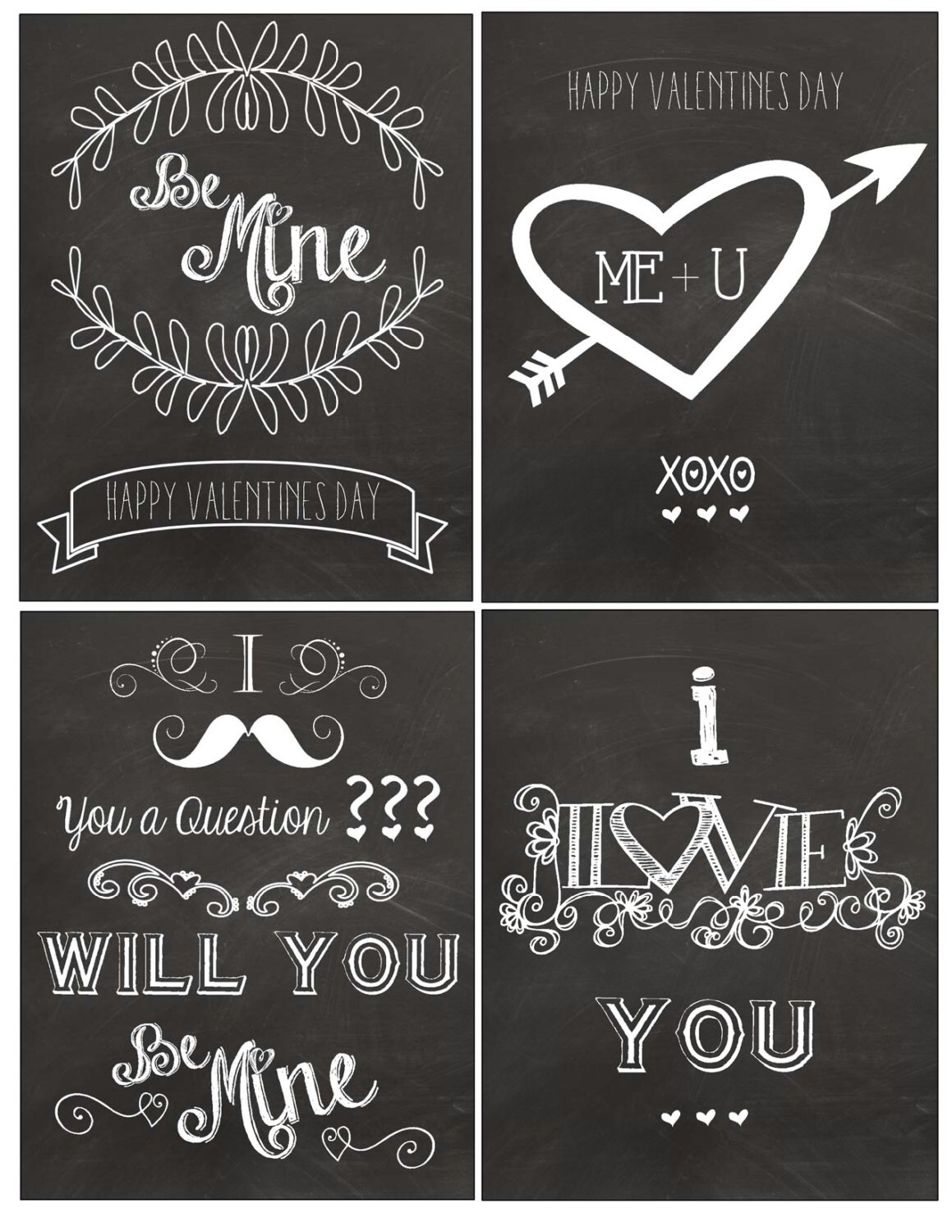 DIY Chalkboard Valentine's Day Printable Cards - Etsy