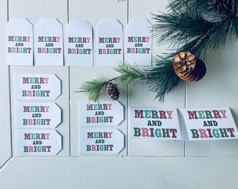 Merry and Bright Christmas Gift Tags and Cards Bundle - Printable Digital Download | Festive Holiday Greeting | Instant DIY Holiday Cheer