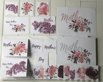 Mother's Day Printable, Floral Mother's Day Decor, Happy Mother's Day Kit, Happy Mother's Day Banner, Printable Mother's Day Card, Gift Tags
