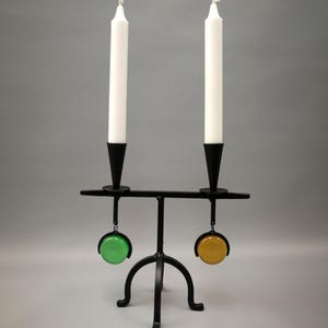 Gunnar Ander, Candlestick for 2 candles, Wrought Iron & Glass, Collectible - Ystad Metall, Vintage, Scandinavian, Retro Art Decor