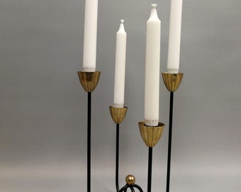 Gunnar Ander. Candlestick for Ystad Metall, 1960s, Sweden, Scandinavian Art Nouveau style