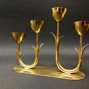Gunnar Ander Ystad-Metall Swedish 4 Armed Tulip Brass Candelabra Style Scandinavian Modern