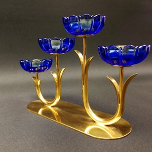 Gunnar Ander, Candelabra, Brass, Glass, Sweden, 1960s Style Scandinavian Modern