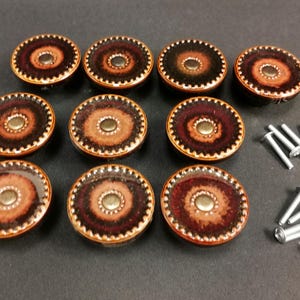 10 pcs. Really fancy door handles, furniture knobs, brown glazed stoneware made by the legend Carl-Harry Stålhane! Swedish made. 1960s.