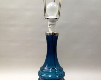 Beautiful blue glass table lamp by Carl Fagerlund for Orrefors, Sweden 1970s.