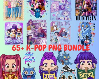 K-Pop Demon Hunters Chibi PNG Bundle, Anime Art (Digital Download), DIY, Craft