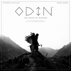 May include: A black and white graphic featuring the text SUBLIMINAL ELEVATION, IMPERIA HOMME, ODIN, THE PRICE OF WISDOM, and MASCULINE DISCERNMENT SUBLIMINAL. A silhouetted figure with large wings stands on a mountain peak holding an axe, with a sword.