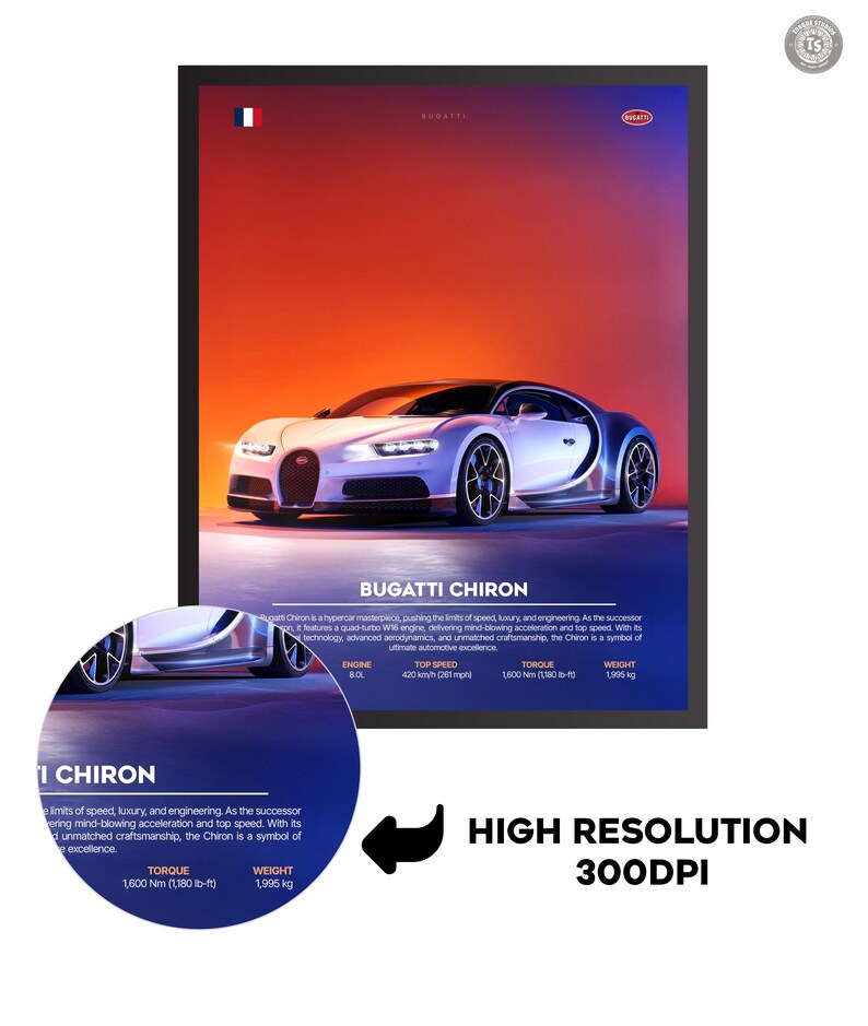 Bugatti Chiron Poster Hypercar Wall Art Luxury Supercar Print ...