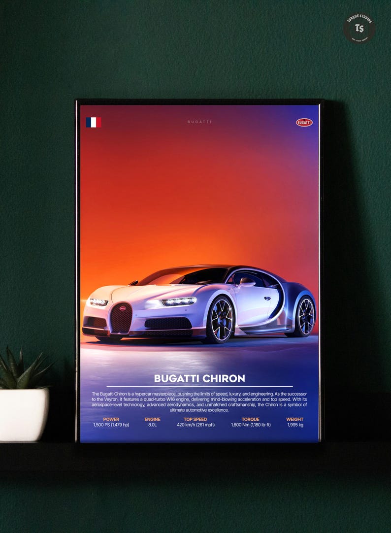 Bugatti Chiron Poster Hypercar Wall Art Luxury Supercar Print ...