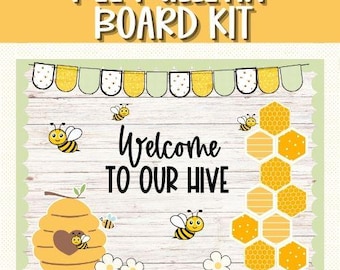 Willkommen zu unserem Hive Bulletin Board Kit | Bienen-Themen-Klassenzimmer-Dekor | Bienenkorb, Waben, Gänseblümchen, Banner + Rahmen