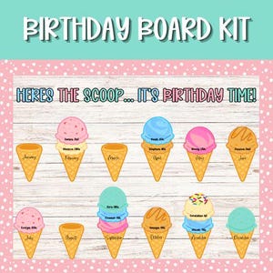 Bulletin Board Kit zum Geburtstag | Eistüte Theme | Geburtstags-Bulletin Board | Klassenzimmer Geburtstags-Schautafel