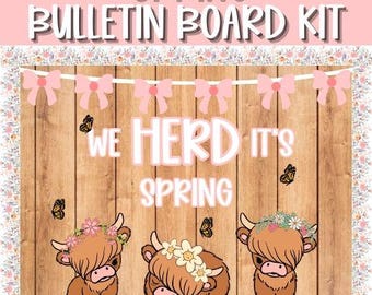 Wir HERDEN Es ist Frühling Highland Kuh Digitales Bulletin Board Kit | Bulletin Board Kit Frühling | Klassenzimmer Dekor | Highland Kuh Frühling Bulletin Kit