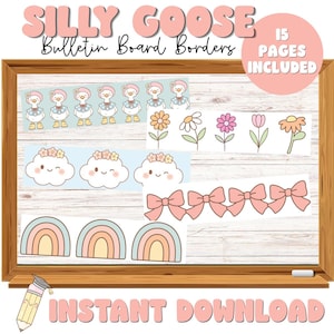 Bordures du tableau d'affichage Silly Goose : décoration de classe arc-en-ciel estompé (PDF imprimable)