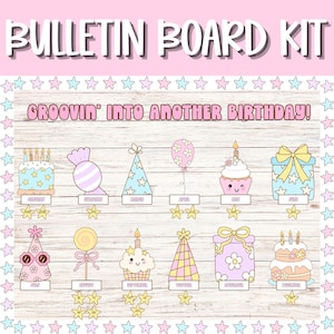 Groovin Into Another Birthday Bulletin Board Kit | Birthday Bulletin Board Kit | Classroom Birthday Decor | Groovy Classroom Birthday Decor