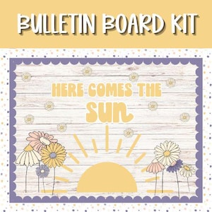 Here Comes the Sun Bulletin Board Kit | Flower and Sun Classroom Decor with Polka Dot Border | Spring or Summer Bulletin Board