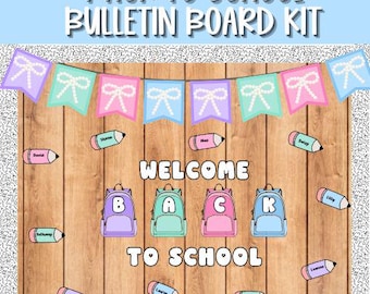 Back to School Bulletin Board Decor Kit: Pastel Banner, Pencil Name Tags (Digital Download)