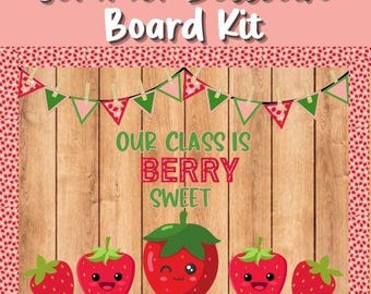 Kit de tablero de anuncios para el aula de fresas: Decoración de verano (descarga digital)