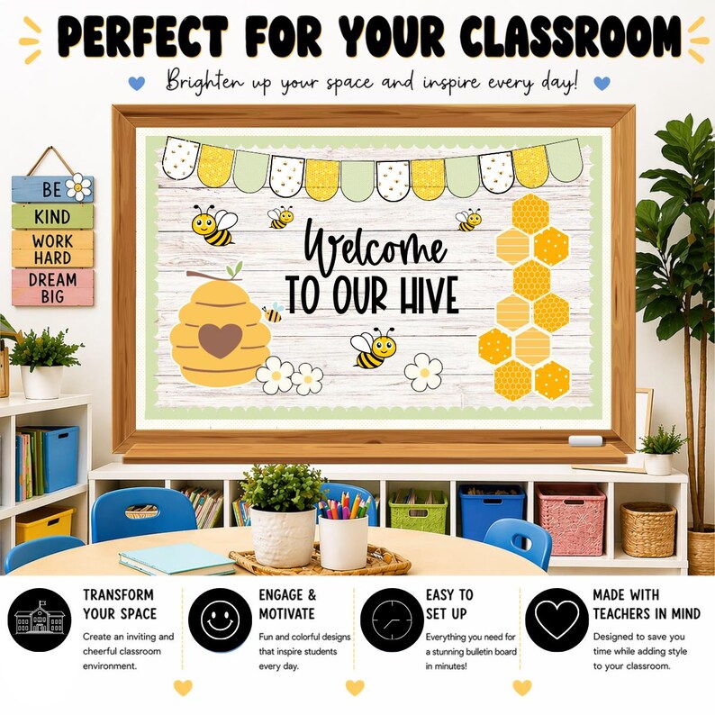 Bee Classroom Decor: Welcome to Our Hive Bulletin Board Kit (digital ...