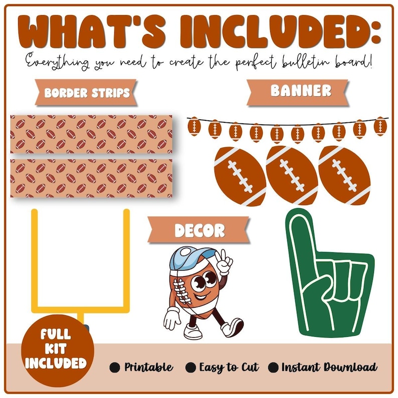 Football Classroom Bulletin Board Kit: Sports Theme Decor (printable ...