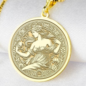 925 Sterling Silver Persephone Necklace - Greek Mythology Pendant -Queen of the Underworld Jewelry-Handmade Coin Necklace -Goddess of Spring