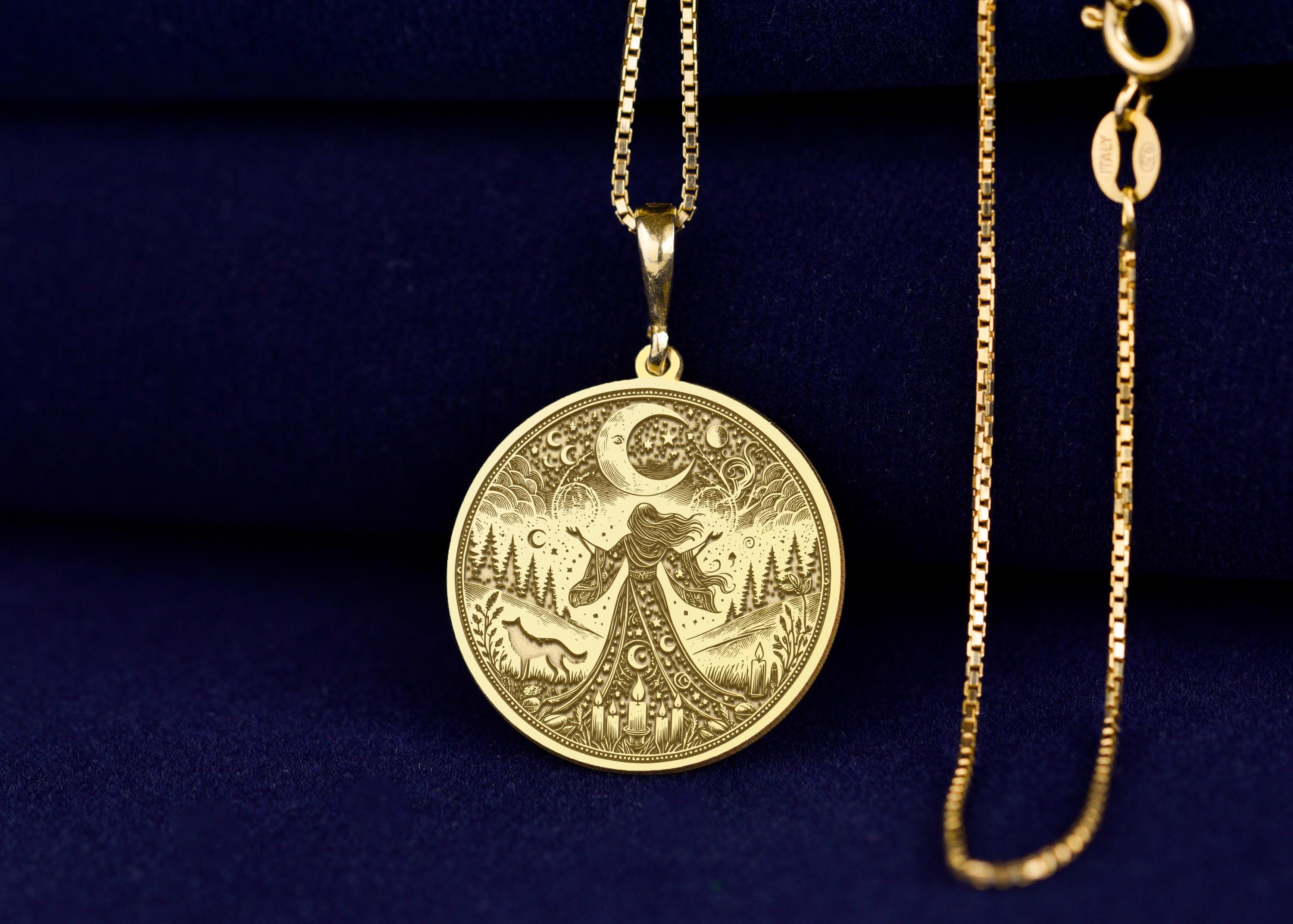 Hexen Halskette - Mond und Wolf Anhänger - Wald Feminine Charm - Himmlische Schmuck Geschenk für Sie - Vergoldetes & 925K Silber