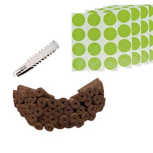 May include: A set of gardening supplies including brown peat moss discs, green plant labels, and a white plastic anchor.