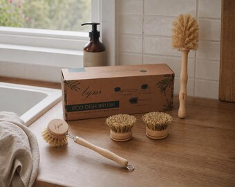Juego de cepillos de bambú para platos: Limpieza de cocina ecológica