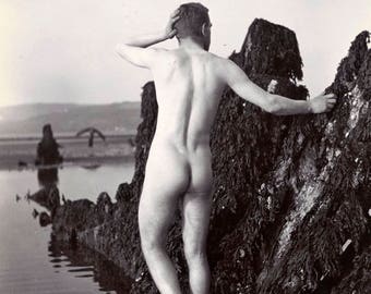 Vintage Male Nude Standing Man from 1900 Old Photograph of ...