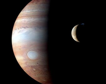 Jupiter and Io Volcano Moon NASA Space Photos Science Art Astronomy Solar System Exporation Photography Photo Print