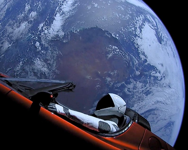 SpaceX Starman Car in Space Tesla Roadster Floating Above Etsy