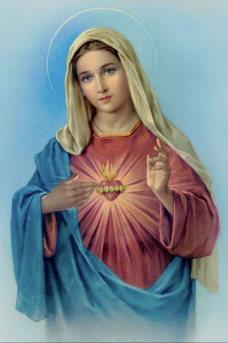 Virgin Mary Blessed Mother Immaculate Heart Of Mary Vintage Etsy