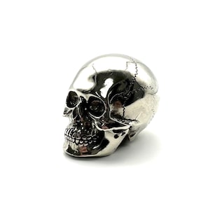 White Brass Skull Figurine-Vintage Gothic Bar Decor, Steampunk Tabletop Sculpture, Unique Man Cave Accent, Gift for Dark Aesthetic Lovers