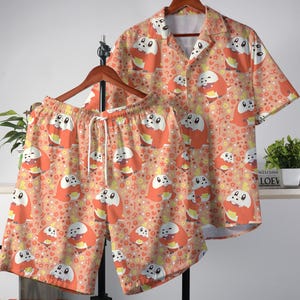 Fuecoco Hawaiian Shirt Tropical Button Up Shirt Summer Hawaiian Short Unisex Hawaii Set Fuecoco Shirt Gifts