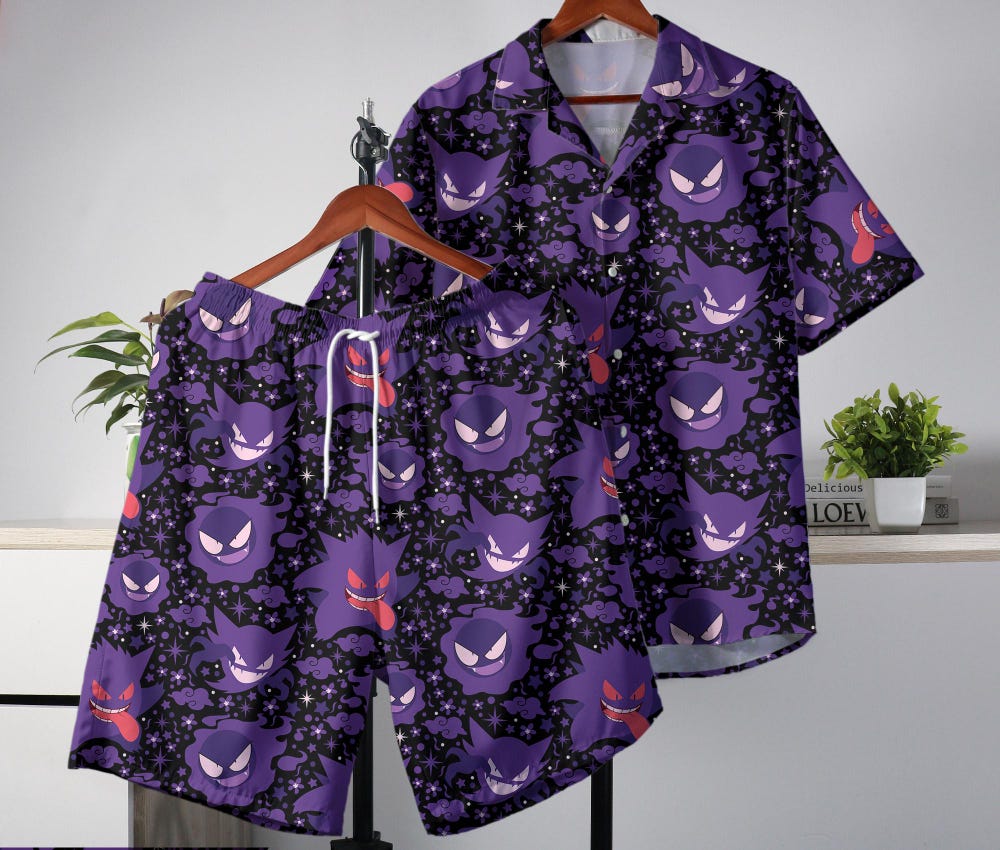 Gengar Hawaiian Shirt Tropical Button Up Shirt Summer Hawaiian Short Tropical Hawaii Set Gengar Shirt Gifts Shirthorizon
