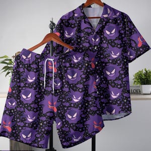 Gengar Hawaiian Shirt Tropical Button Up Shirt Summer Hawaiian Short Tropical Hawaii Set Gengar Shirt Gifts