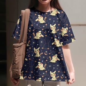Mimikyu T-Shirt, Cute Ghost Graphic Tee, Constellation Starry Sky Shirt, Funny Halloween Aesthetic Shirt, Mimikyu Shirt Gift