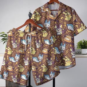 Pikachu Hawaiian Shirt Tropical Button Up Shirt Summer Pachirisu Hawaiian Shirt Tropical Hawaii Set Pikachu Shirt Gifts