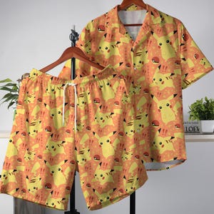 Pikachu Hawaiian Shirt Tropical Button Up Shirt Summer Beach Short Aloha Hawaii Set Yellow Pikachu Shirt Gifts