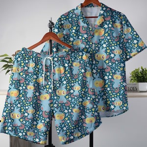 Grookey Hawaiian Shirt, Tropical Button-Up Shirt, Funny Matching Summer Outfit, Cute Beach Shorts, Grookey Shirt Gift