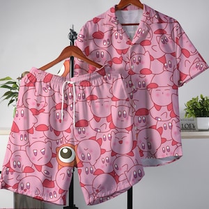 Camisa hawaiana Kirby, camisa tropical abotonada, conjunto hawaiano corto de verano, camisa tropical hawaiana, regalos de camisa Kirby