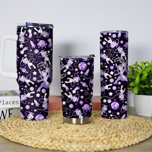 Mewtwo and Mew Stainless Steel Tumbler, 40oz 30oz 20oz Insulated Travel Cup, Mewtwo Mew Space Cup, Cosmic Coffee Tumbler,  Mewtwo Mug Gift