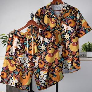 Charmander Hawaiian Shirt Tropical Button Up Shirt Summer Hawaiian Short Scorbunny Hawaii Set Charmander Shirt Gifts