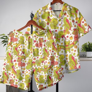 Kecleon Hawaiian Shirt and Shorts Set | Cute Summer Matching Outfit for Men and Women | Colorful Lizard Print Vacation Wear