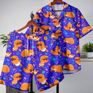 Trapinch Hawaiian Shirt, Tropical Button Up Shirt, Funny Summer Shorts Set, Purple Beachwear Outfit, Trapinch Shirt Gifts