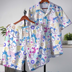 Pachirisu Hawaiian Shirt, Tropical Button-Up Shirt, Funny Matching Summer Outfit, Cute Beach Short, Pachirisu Shirt Gifts