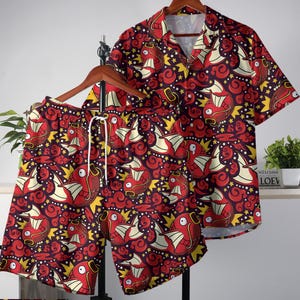 Magikarp Hawaiian Shirt Hawaii Button Up Shirt Aloha Summer Hawaiian Short Tropical Hawaii Set Magikarp Shirt Gifts