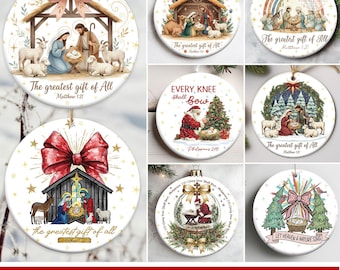 20+ Christmas Jesus Ornament Bundle, Nativity Scene Ornament Designs, Baby Jesus Ornament Png, Greatest Gift Ornament, Religious Png