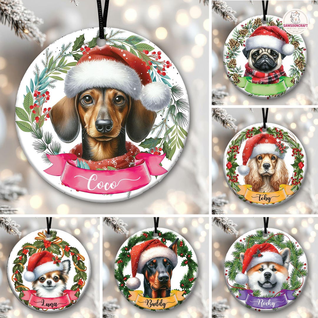Personalized Pet Ornament Png, Custom Dog Christmas Ornament Png Bundle ...